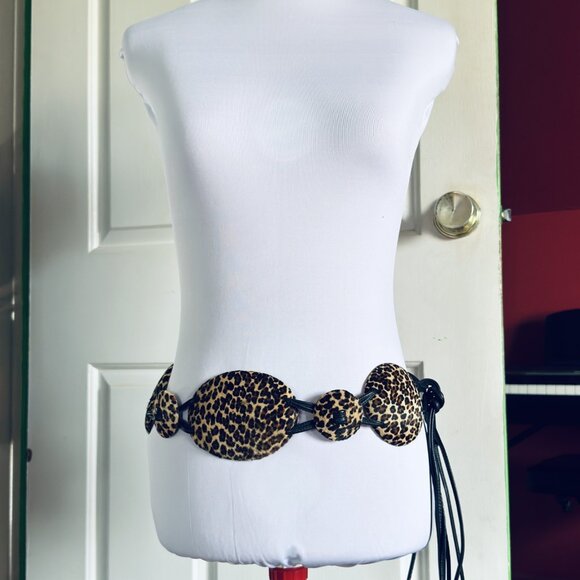 Vintage Fred Coen Cowhide Leopard Print Wrap Belt Leather  display picture 3